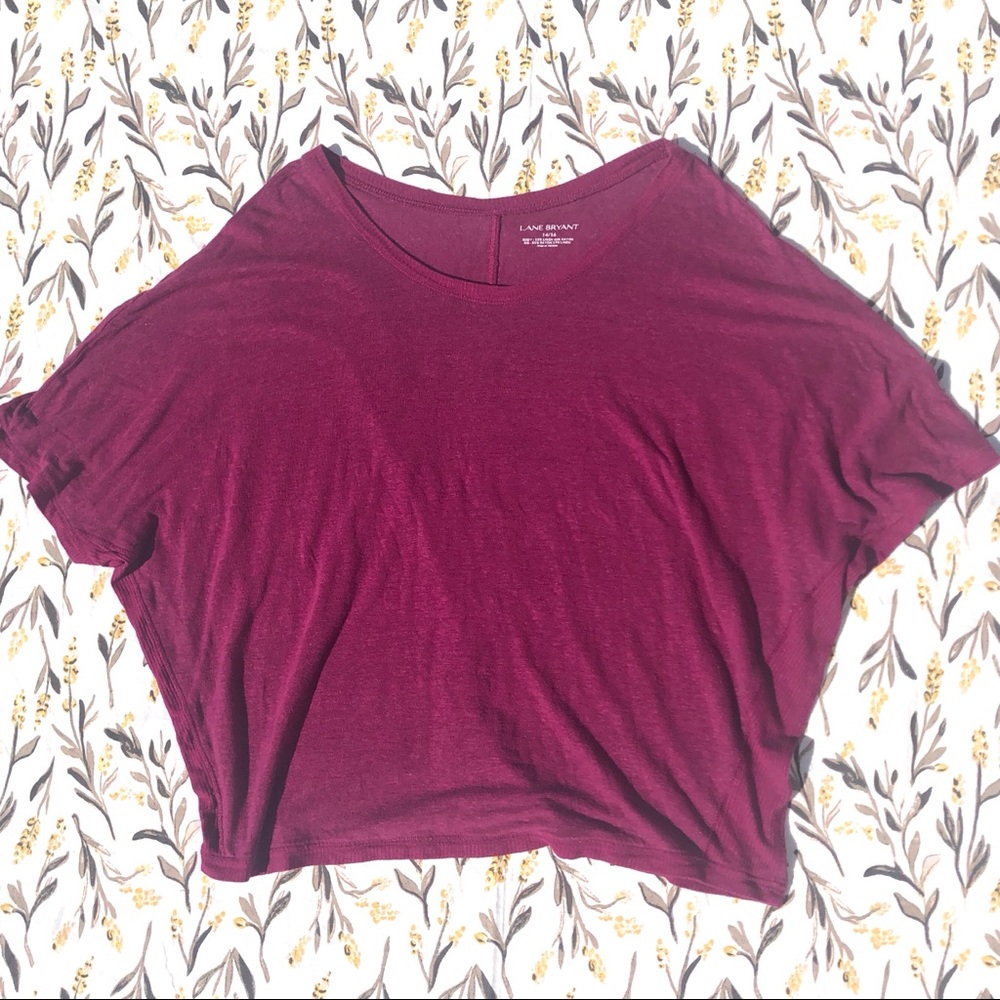 Lane Bryant Boxy Maroon Linen Blend Rib Top 14/16